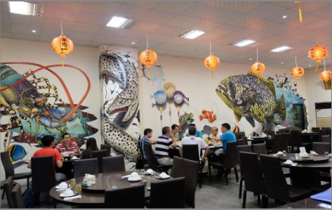 凤凰海鲜餐厅墙体彩绘